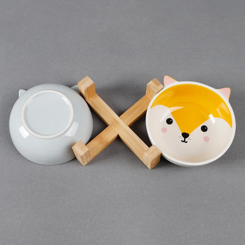 Миска для кошек керамическая приподнятая миска для воды для домашних животных с противоскользящей деревянной подставкой Китти Кормление щенка миска для защиты шейных суставов легкая чистка