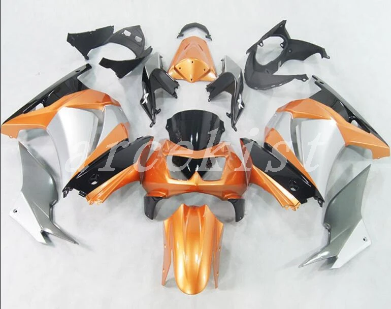 ABS обтекатель комплект подходит для Kawasaki ninja 250r 250 zx250r 2008- EX250 08 09, 10, 11, 12, 13, 14, Обтекатели orange серебристо-черного цвета