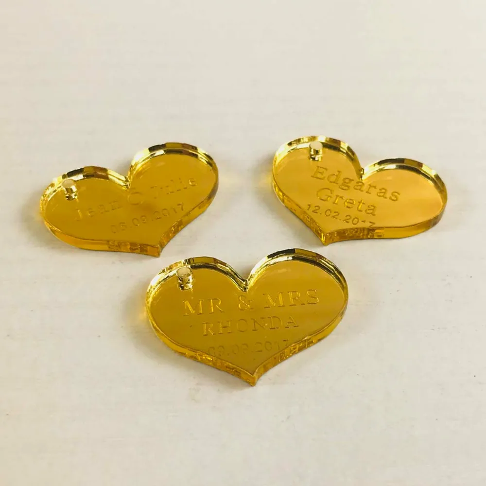 50 pcs Customized Mirror silver gold Heart Label Tag Personalized MR MRS Wedding souvenirs Table Decoration Centerpieces Favors (2)
