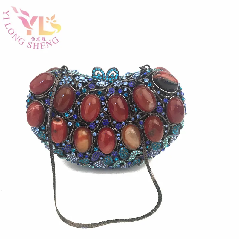 

Women Luxuriant Vintage Clutches New HEART Designs 2017 Gold Red Big Gem Clutch Designs Handbags Crossbody Bags YLS-F05