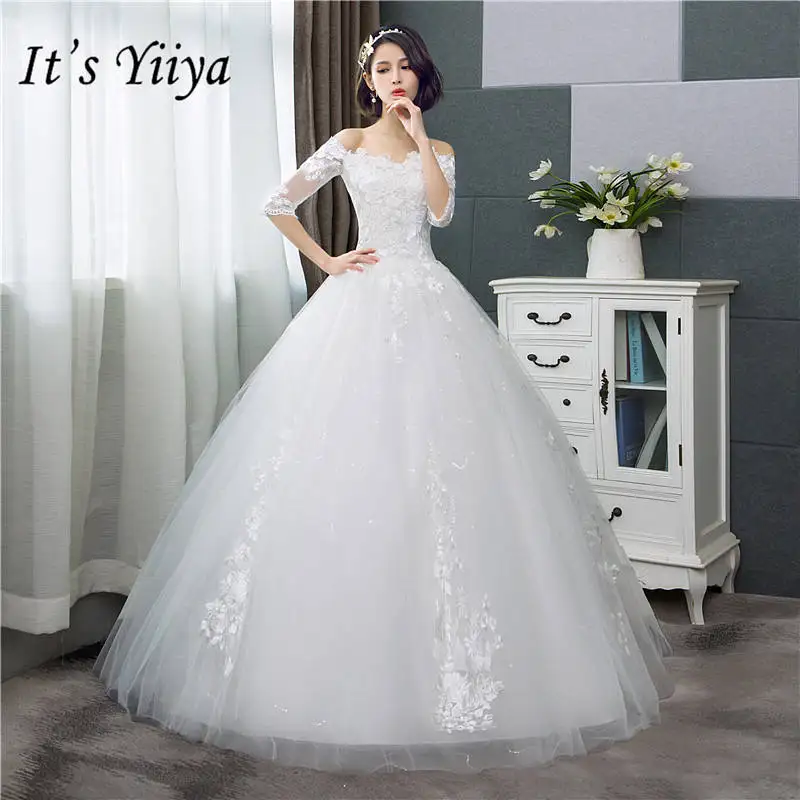 It's YiiYa Fashion Half Sleeve Wedding Dresses Simple Off White