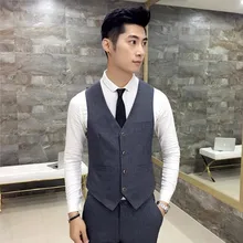 Latest design men waistcoat grey v-neck bridegroom wedding tuxedos vest custom made formal suits waistcoat vest