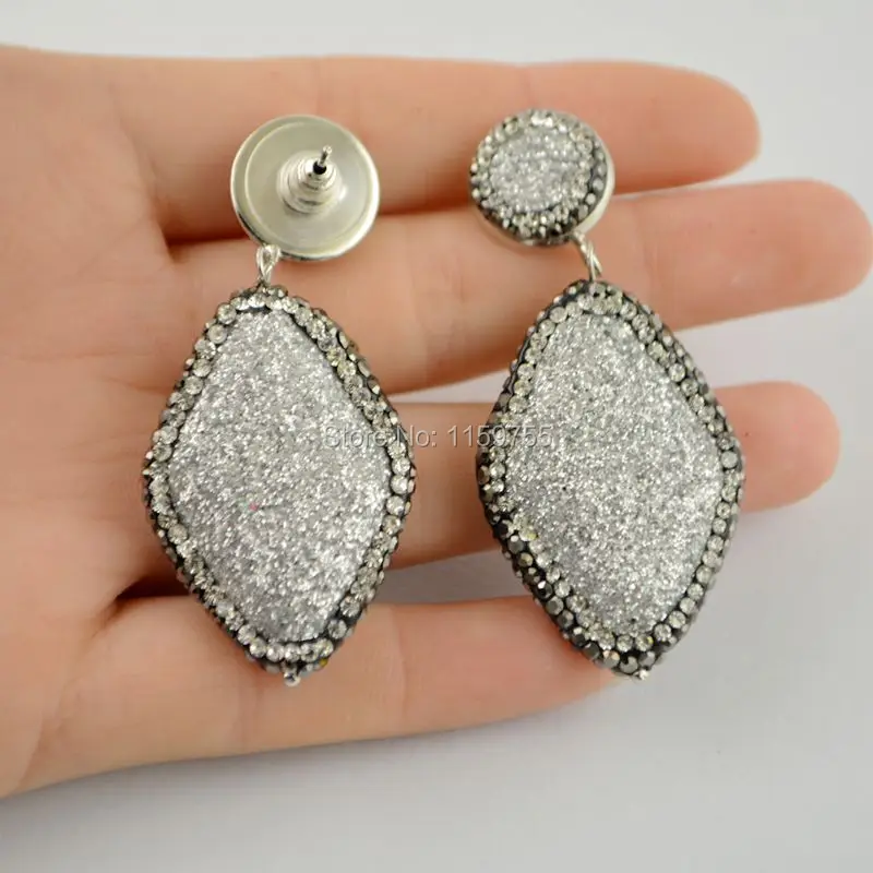 Charm 4Pair Rhombus Shaped Spray Painted Earring, Matte Style, Crystal