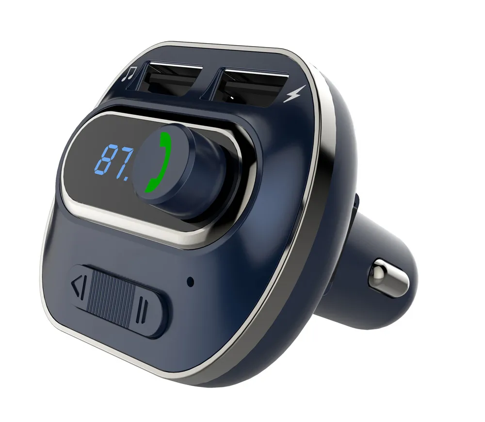 

1PCS FM car wireless transmitter / MP3 player, 2 USB ports, rechargeable, can be inserted into the U disk to play music. 12V 24V