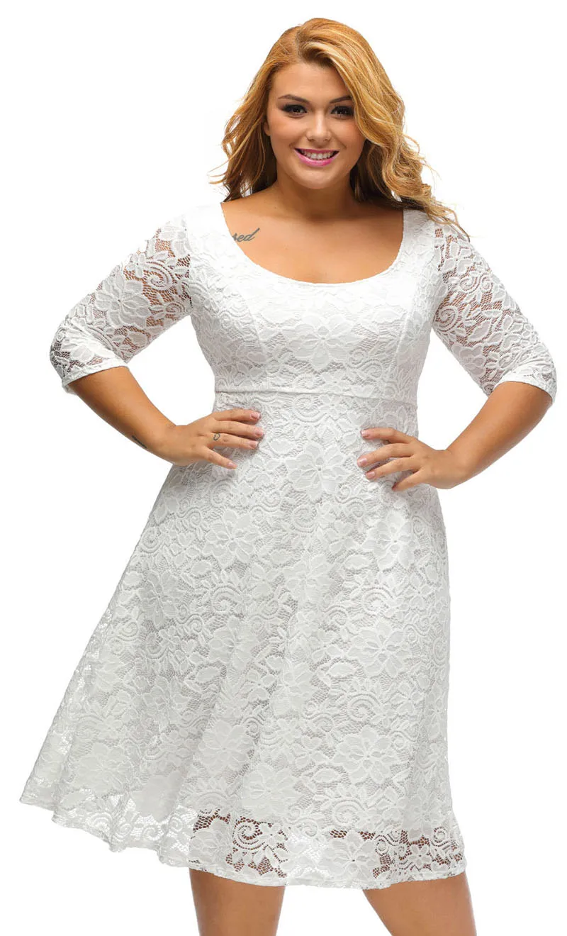 White-Floral-Lace-Sleeved-Fit-and-Flare-Curvy-Dress-LC61395-1-3