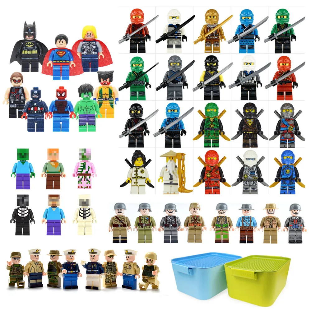 

2019 Kids Juguetes Boy Birthday Gifts Storage Box Avengersed Ninjago Army Legoingly 50 Blocks Minifigures Toys for Boys Children