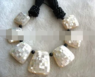 

Miss charm Jew1716 UNIQUE! abalone shell AA white square necklace 20