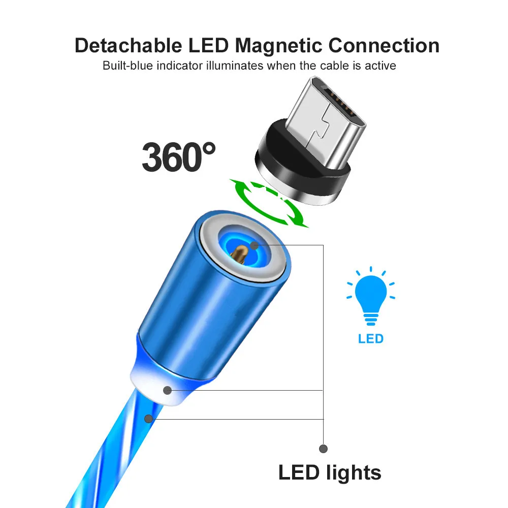 Dazzle светодиодный светящийся Магнитный кабель для быстрой зарядки Micro usb type C зарядное устройство для iphone 6 7 X XS для samsung a50 Redmi 5 6 Note 7 Pro