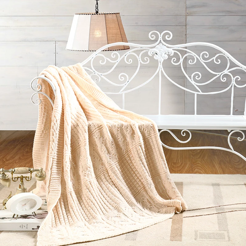 

110X180CM Organic Cotton Cable Knit Throw Blanket Super Soft (Natural) Yoga Blanket Baby Blanket and Home Blanket