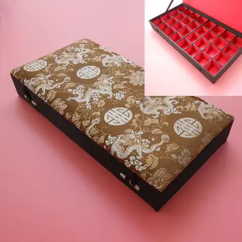 

Chinese Handmade Silk Gorgeous Rectangle Jewelry Box 32 Cute Square Compartment