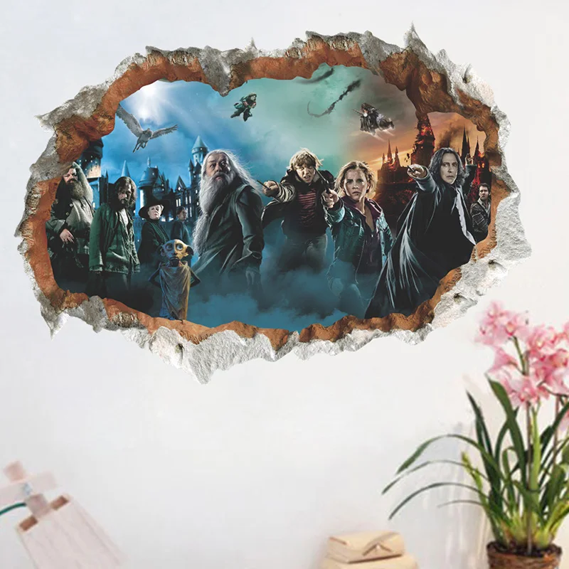 

Harry Potter Poster 3d Hole Wall Stickers Wizarding World School Decorations Kids Room Decals Home Decor Children Gift