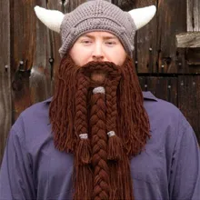 Зимние шерстяные шапки ручной работы с усами и косами, Пиратская маска для лица, парик, шапка с бородой, супер большие вечерние шапки с рогом Викинга, забавные вязаные шапки