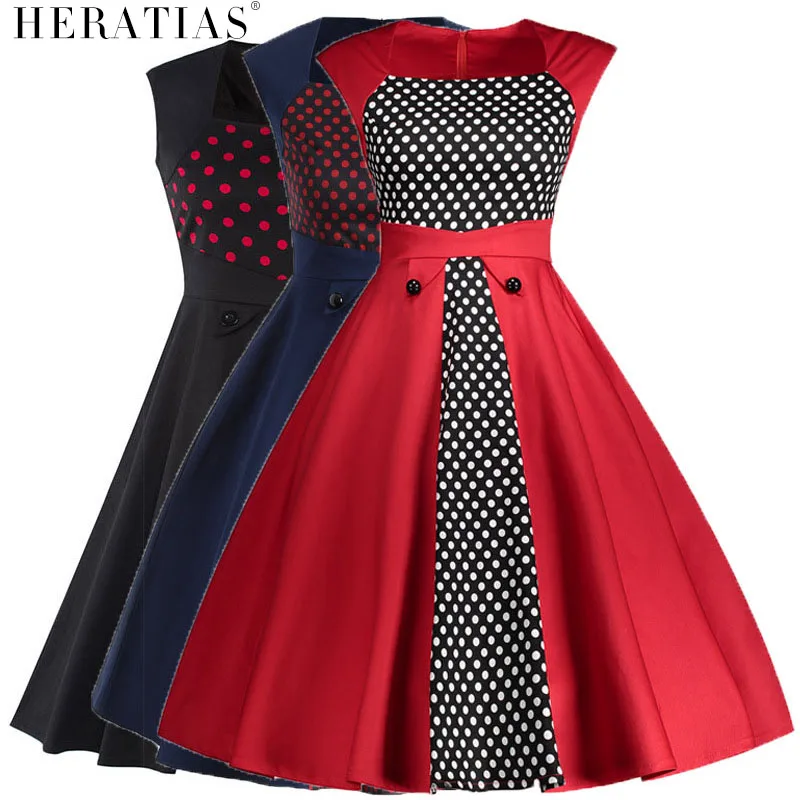 Vintage vestido Polka Dots Patchwork 50 s 60 70 estilo Retro Pin up Rockabilly Swing Party Dresses elegante Vestidos mujer|dress polka dotwomen vintage dress - AliExpress