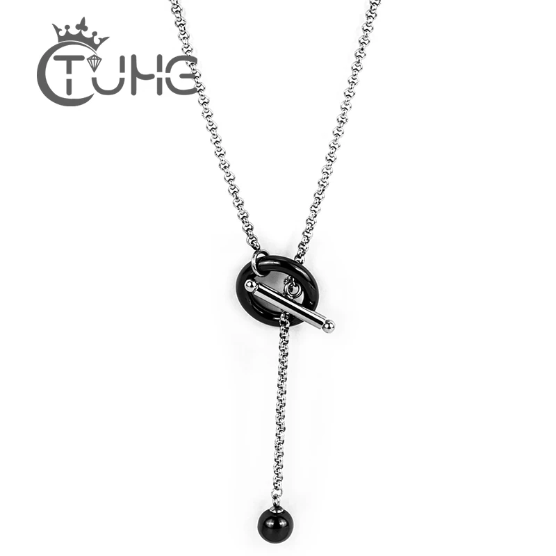Новое специальное керамическое женское ожерелье с подвеской серебряного цвета, минималистичное простое ожерелье с кругами, длинное ожерелье без застежки