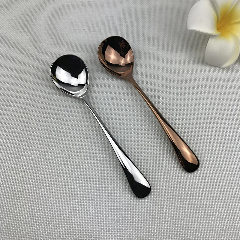

1Pcs Soup Dinner Tea Spoon Quality Stainless Spoon Round Dessert Spoon Beautiful Delicate Cutlery Rose Gold Silver Kid Tableware