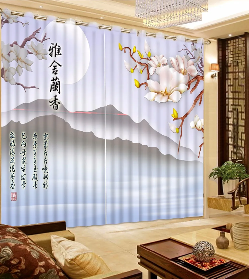 

Chinese style Window Drapes Large 3D Curtains For The Living Room Bedroom Customized Sheer Curtains