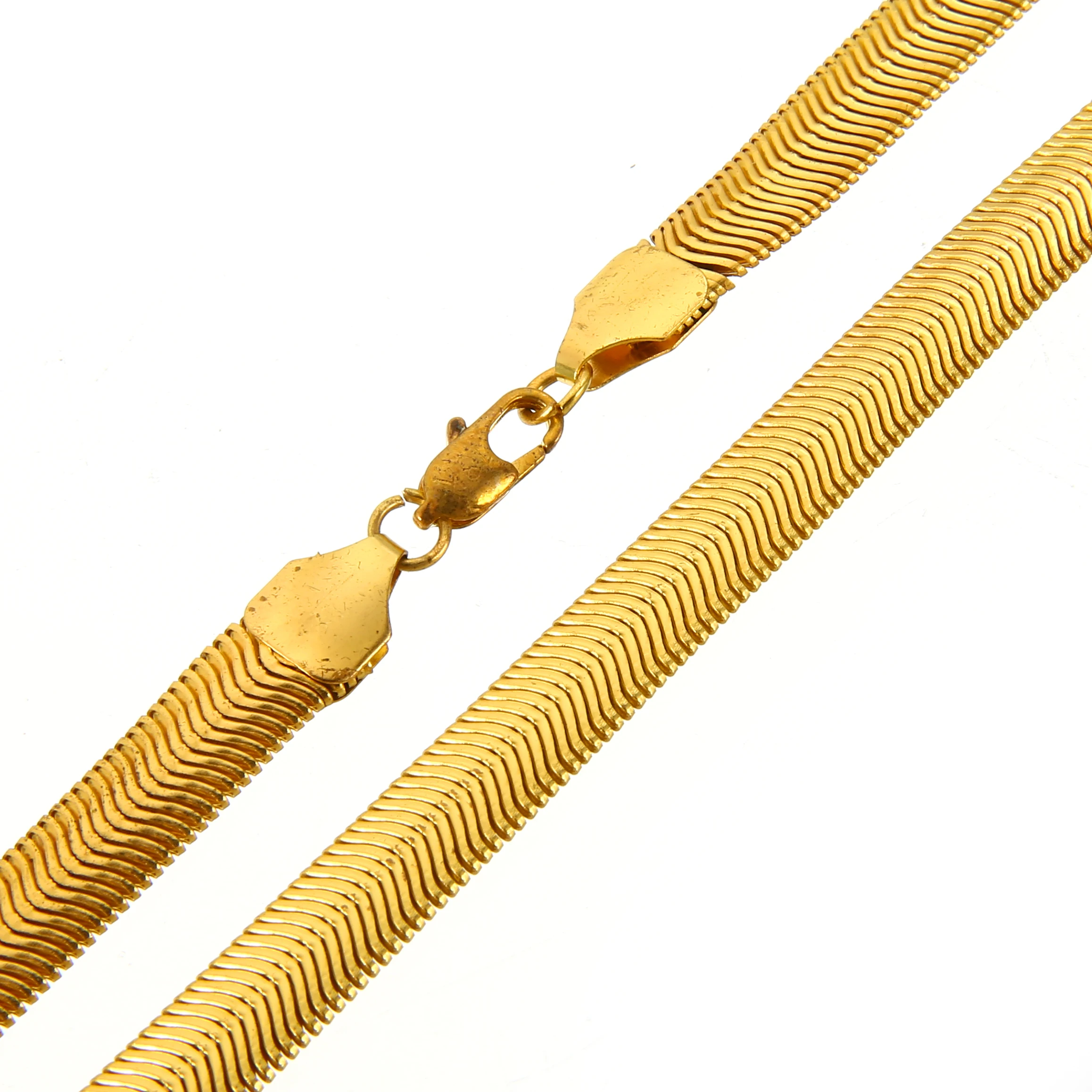 Rock Men Gold Filled Flat Snake Bone Necklace Shellhard Vogue 60cm Long Thick Link Chain Necklace Women Vintage Kolye Jewelry