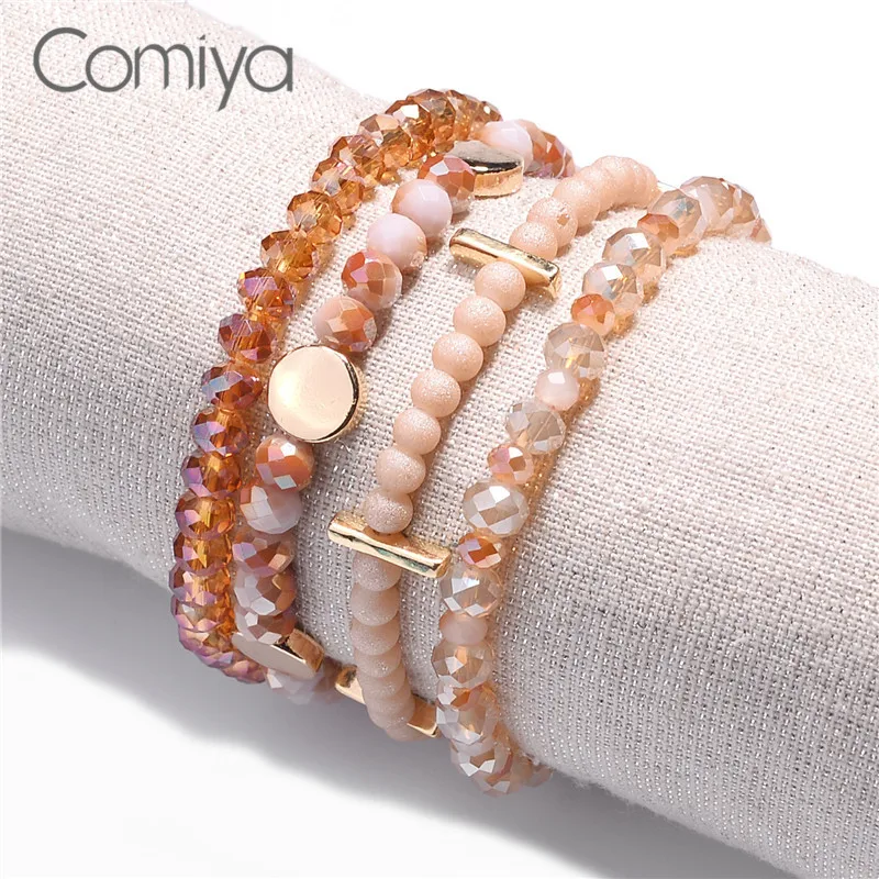 Comiya Bracelete Feminino, акриловые бусины, Набор браслетов, золотой цвет, цинковый сплав, геометрические амулеты, аксессуары, женский браслет