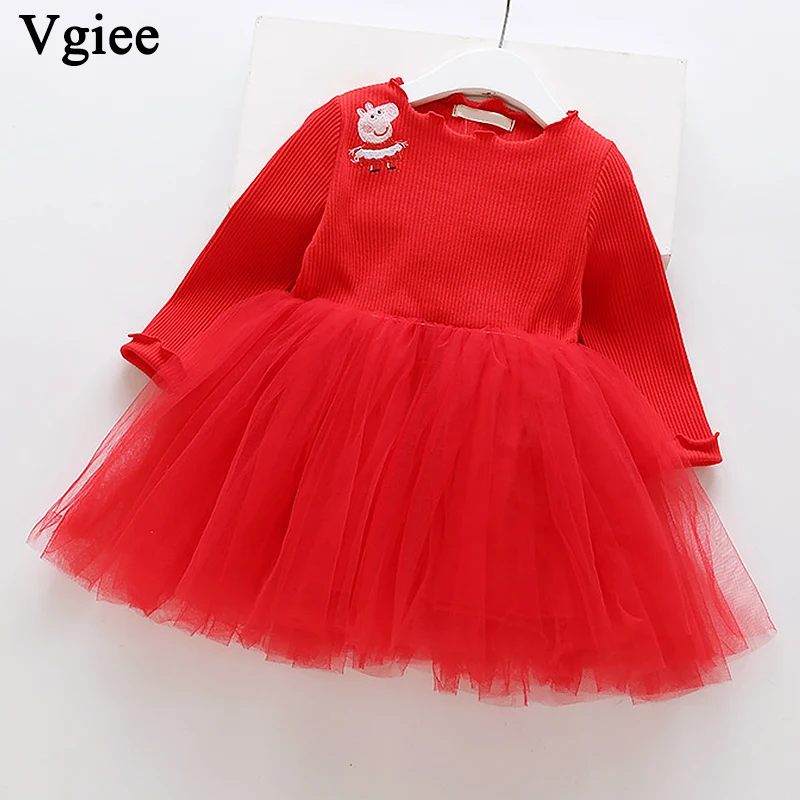 

Vgiee Dress for Baby Girls Dresses 2019 Autumn Party Princess Dress Full Patchwork Mesh Print for Pig Girls Clothing CC280