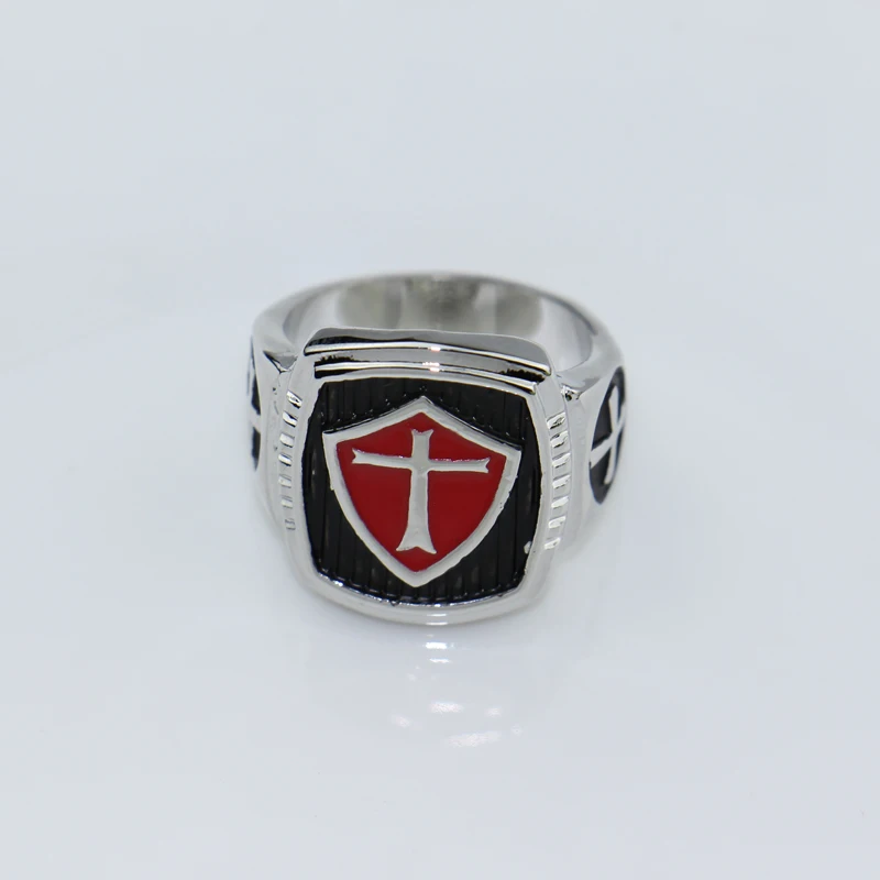 Red Black Enamel Ring Gamer Knights Templar Silver Wedding Band Ring ...