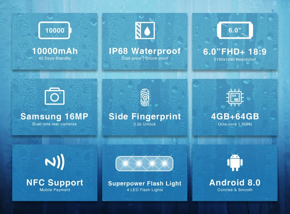 OUKITEL WP2 IP68 Водонепроницаемый Android 8,0 6,0 дюймов FHD Восьмиядерный 4 Гб ОЗУ 64 Гб ПЗУ MTK6763 10000 мАч Беспроводная зарядка для мобильного телефона