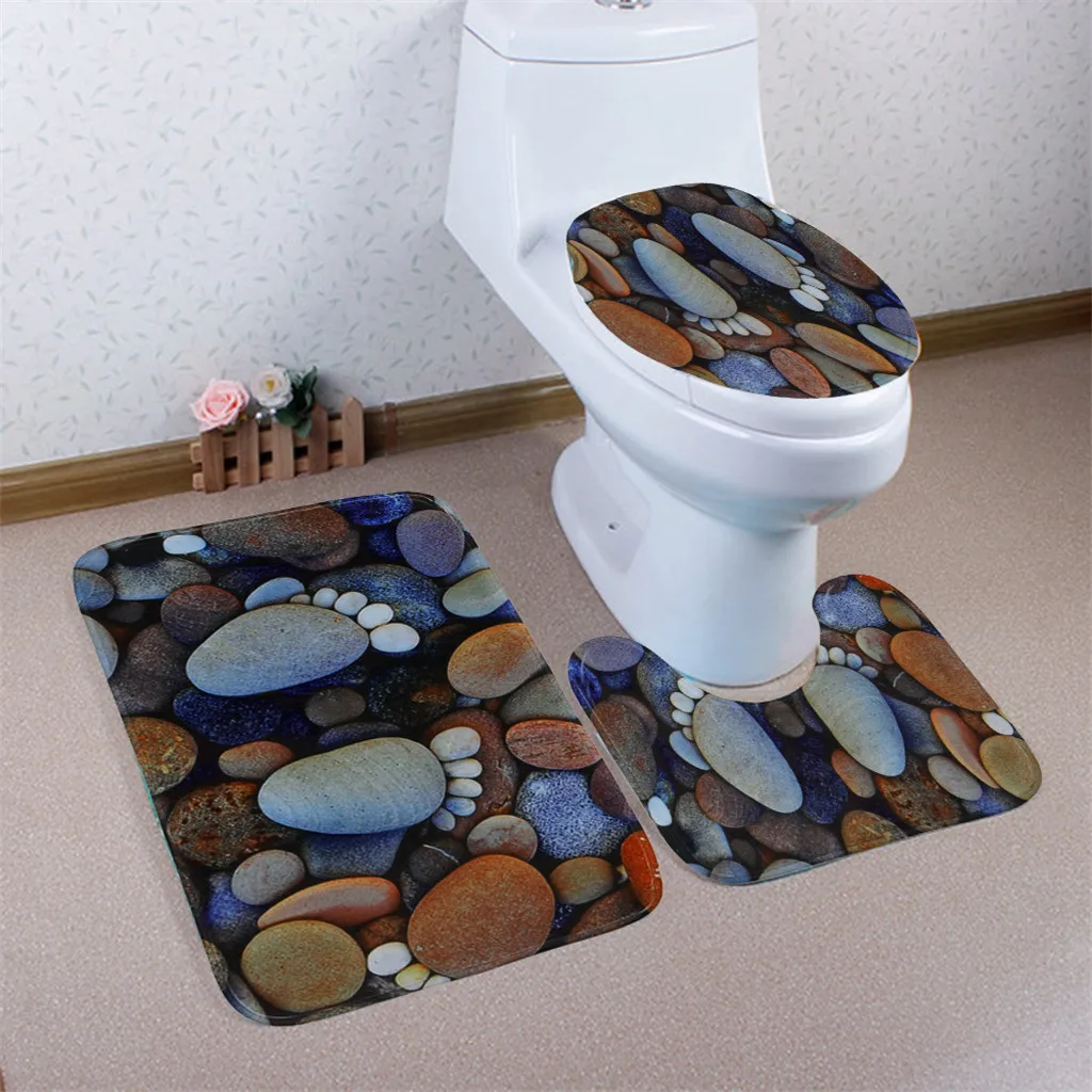 3 шт. набор ковров для ванной комнаты, нескользящая крышка для унитаза, набор для туалета, каменный принт, моющийся коврик для ванной комнаты - Цвет: D