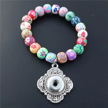

Kids 15cm Length Multicolor Fimo Clay Beads Clover Metal 12mm Snap Buttons Bracelet For Children Girls