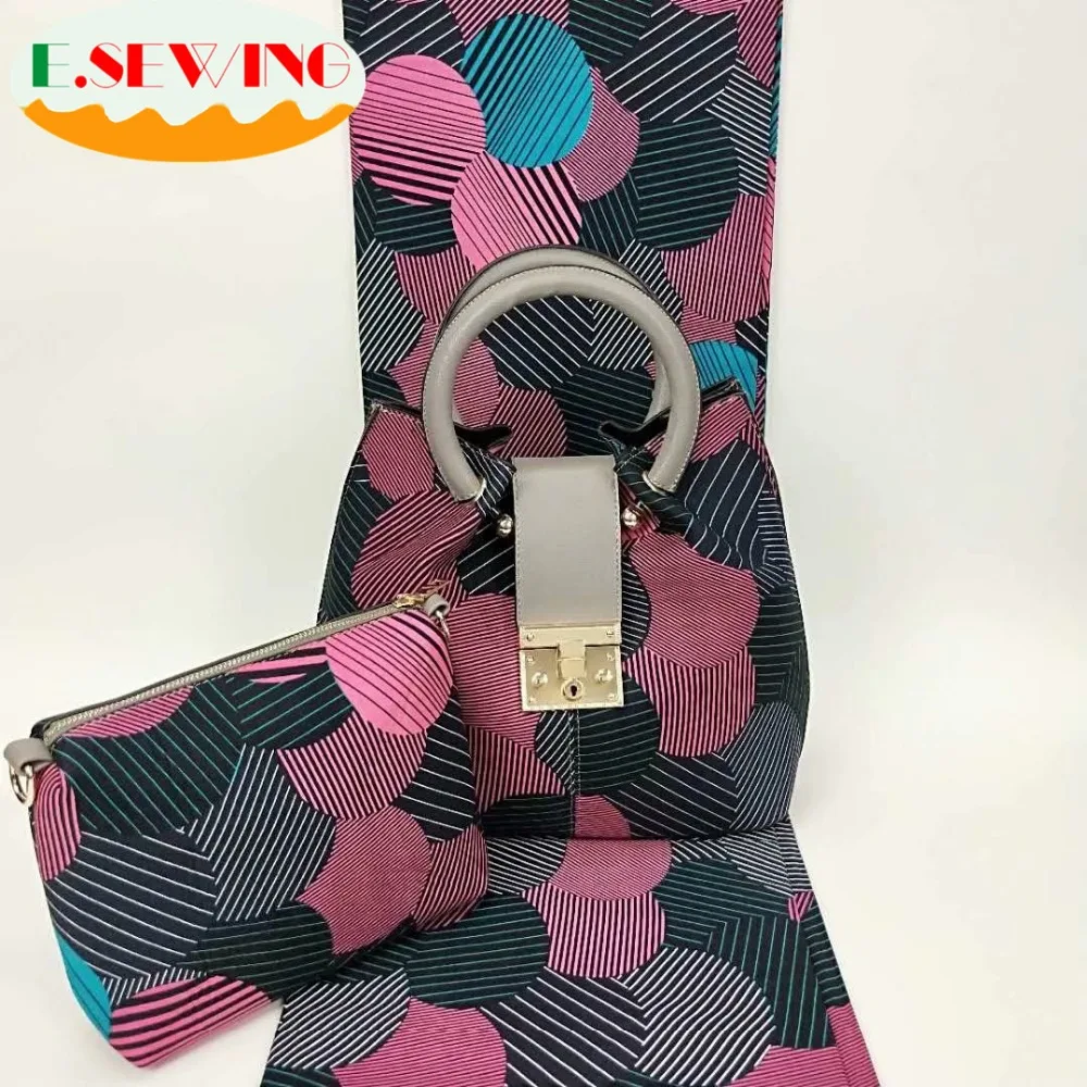 

Latest Nigerian wax bag set high quality african fashion ankara wax Print fabric women handbag for wedding party 6yard/lot