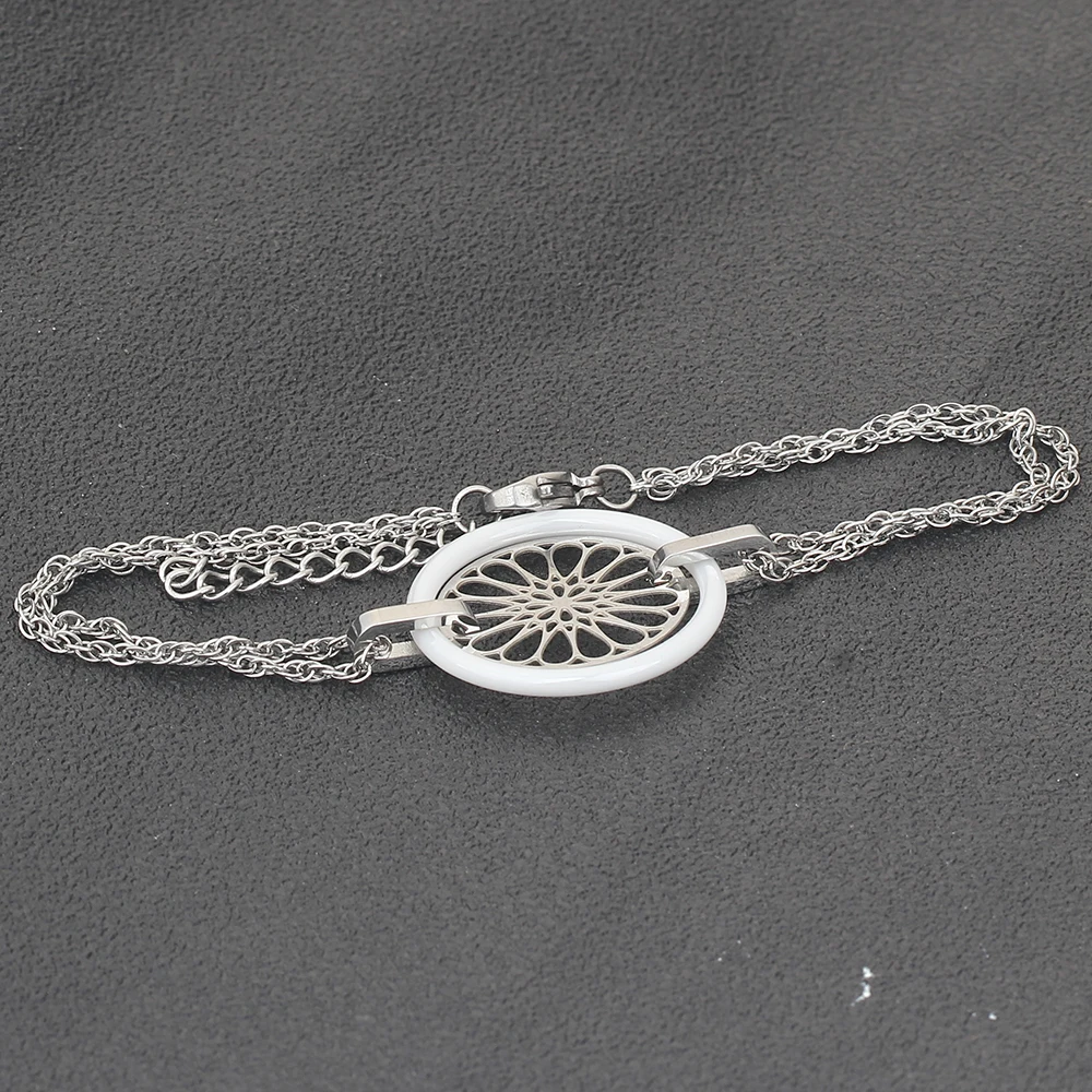 Белый Черный цветок керамический браслет из нержавеющей стали полый круг Шарм браслет для женщин