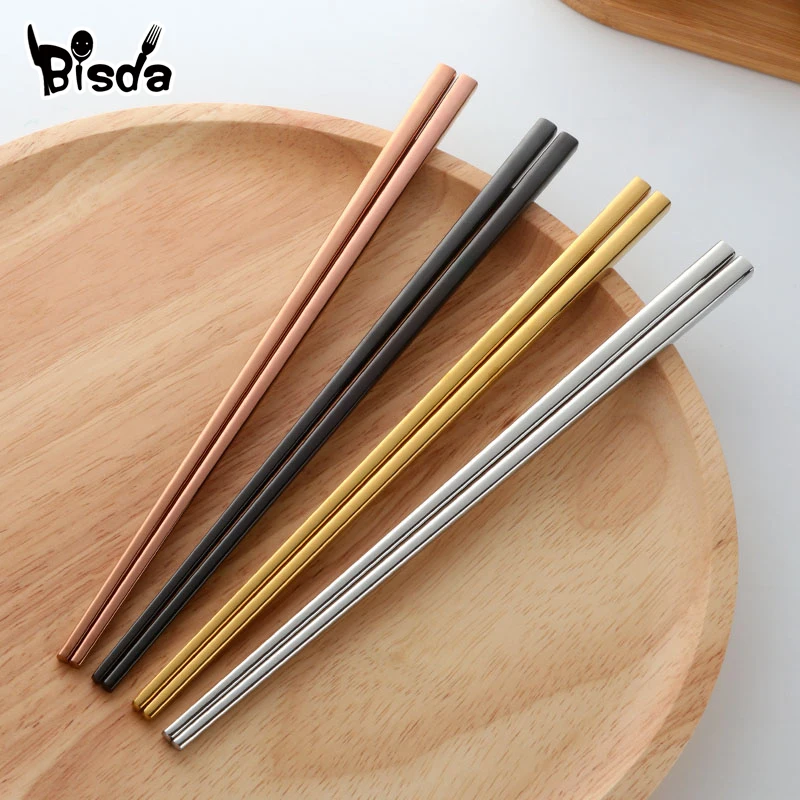 

4 colors Chinese Chopsticks Solid Korean chopsticks Set Titania Gold Metal Chop Sticks Used For Rice Dinnerware Sushi Cutlery