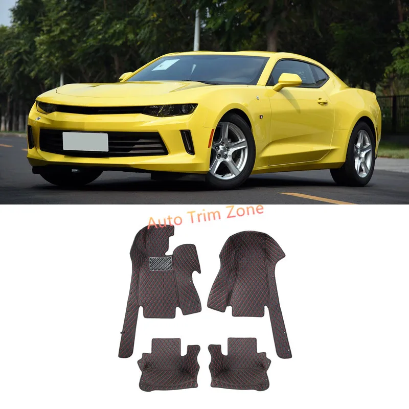 LHD/RHD черный кожаный красный стежки коврик и ковер для Chevrolet Camaro 2016 2017|floor mat|leather floor