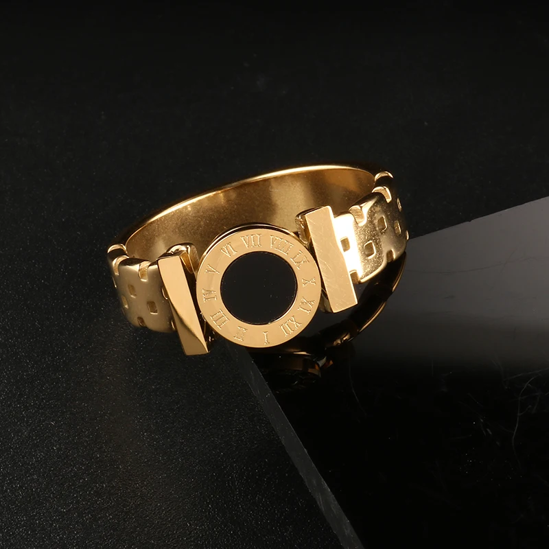 Классические кольца из нержавеющей стали розового золота, винтажные черные римские цифры, кольца для женщин, брендовые ювелирные изделия