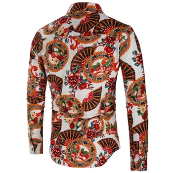 

2019 Brand Personality Spring Shirt Men Casual Printed Long Sleeve Shirts Slim Fit Mens Clothing Hawaiian Socail Dress Shirts