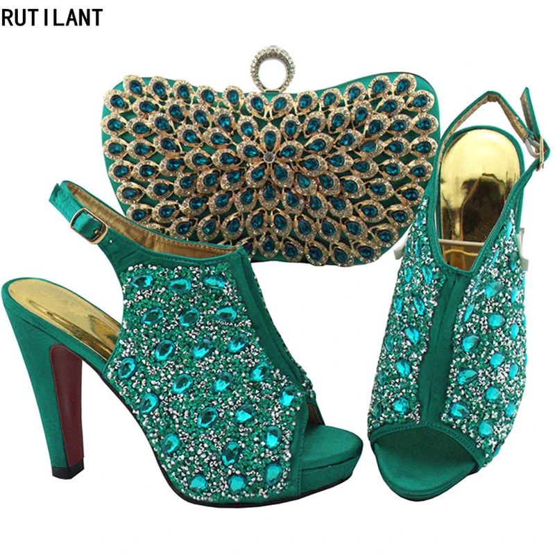 

New Arrival Italian Women Wedding Shoes and Bag Set Decorated with Rhinestone Super High (8cm-up) Slingbacks Women Party Pumps