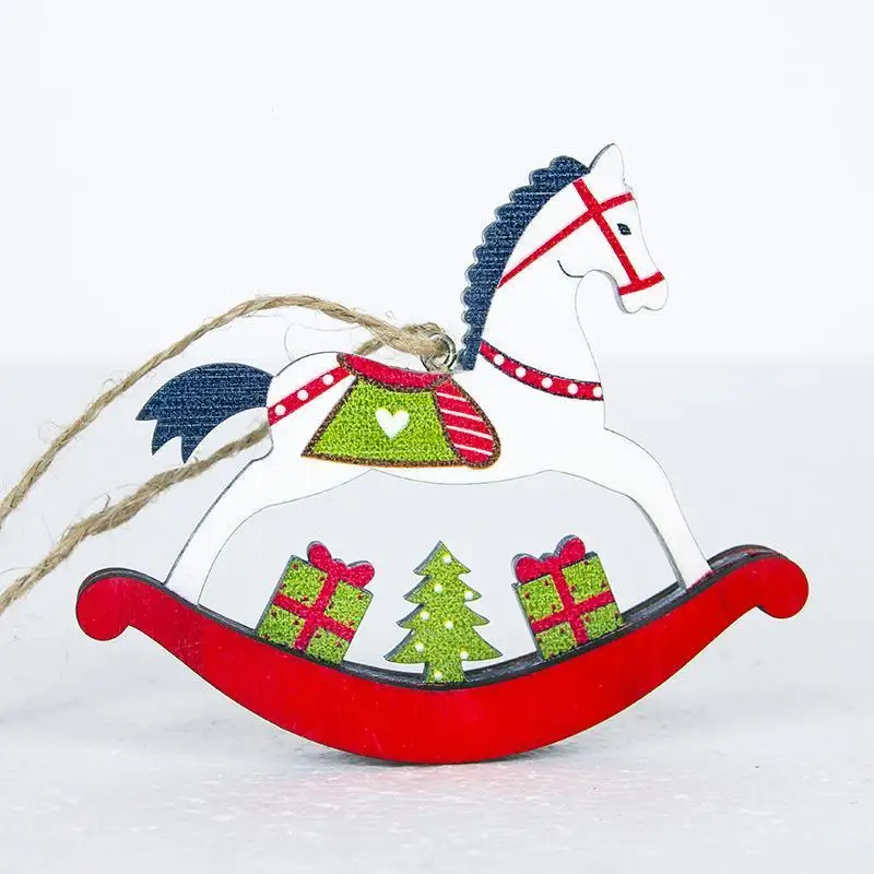 Merry Christmas Tree Hanging Wooden Horse Ornaments Xmas Tree Home Party Wooden Pendant Enfeites