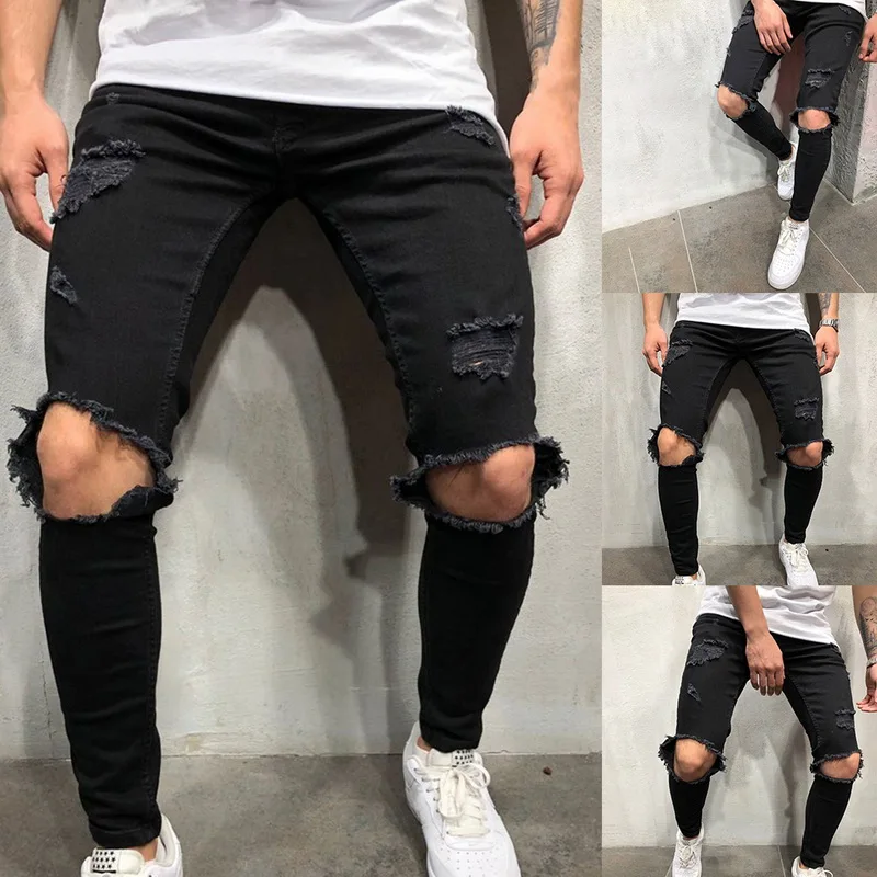 

MoneRffi Men hole jeans homme fashion hip hop Skinny Slim Straight Denim Jeans mens cowboy Pencil Pants clothes streetwear