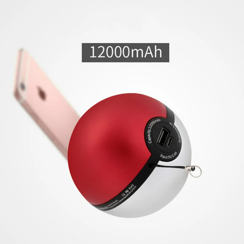NS Mobile Phone Charger Alloy 5V/2.1A Output 12000mAh Pokeball Power Bank Charger Custom Christom Gift Pokemons Go Powerbank