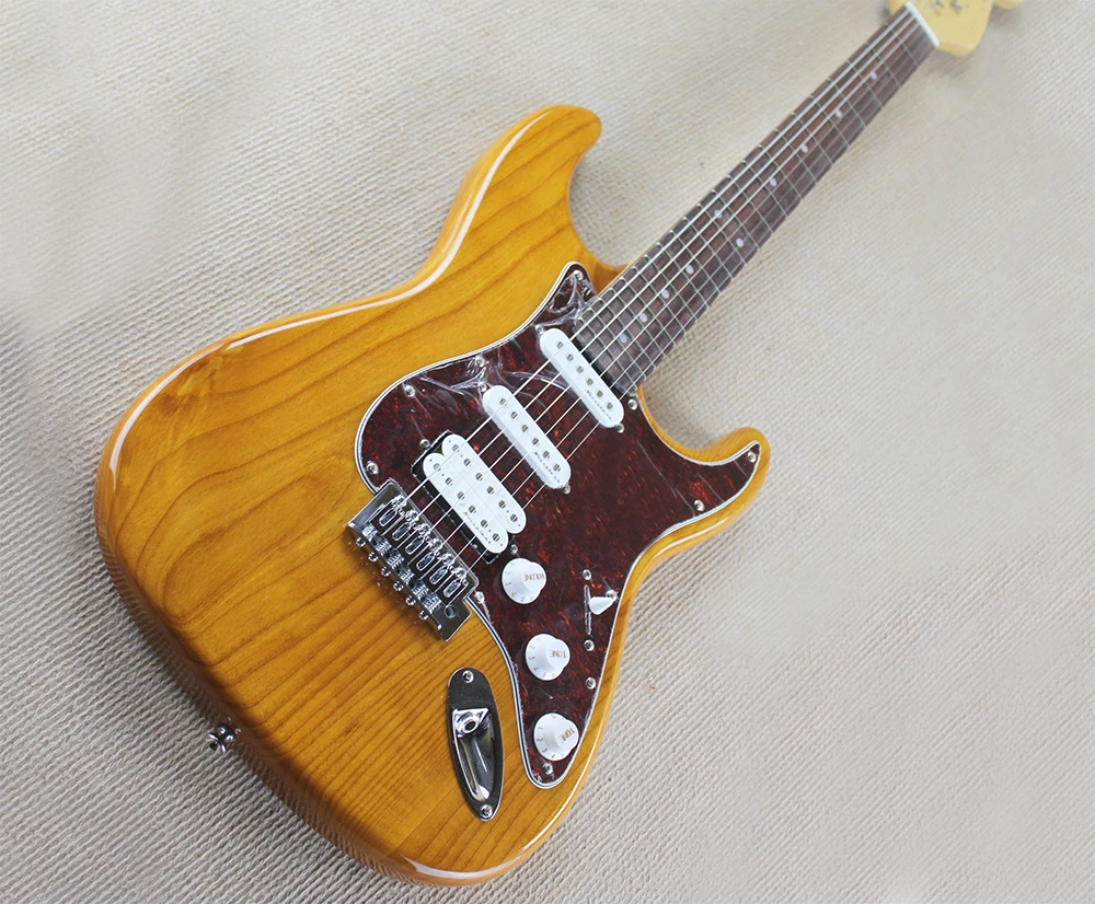 

Natural Wood Color Electric Guitar with Red Pickguard,Alder Body,SSH Pickups,Chrome Hardwares,offering customized services