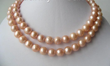 

FREE shipping> >>>GENUINE 32" big 11mm round pink freshwater cultured pearls necklace n392