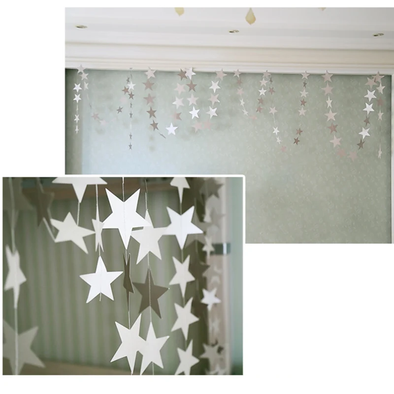 4M Gold Silver Paper Garland Star String Banners Wedding Banner for Party Home Wall Room Hanging Decoration Baby Shower Favors