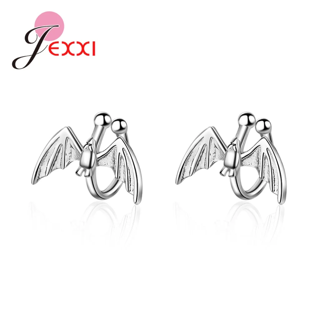 New Gothic Ear Cuff Black Bat Clip On Earrings Earcuff Femme Fashion 925 Sterling Silver Needle Jewelry pendientes 5pcs set 2020 fashion ear cuffs gold leaf ear cuff clip earrings for women climbers earcuff no piercing fake cartilage earring