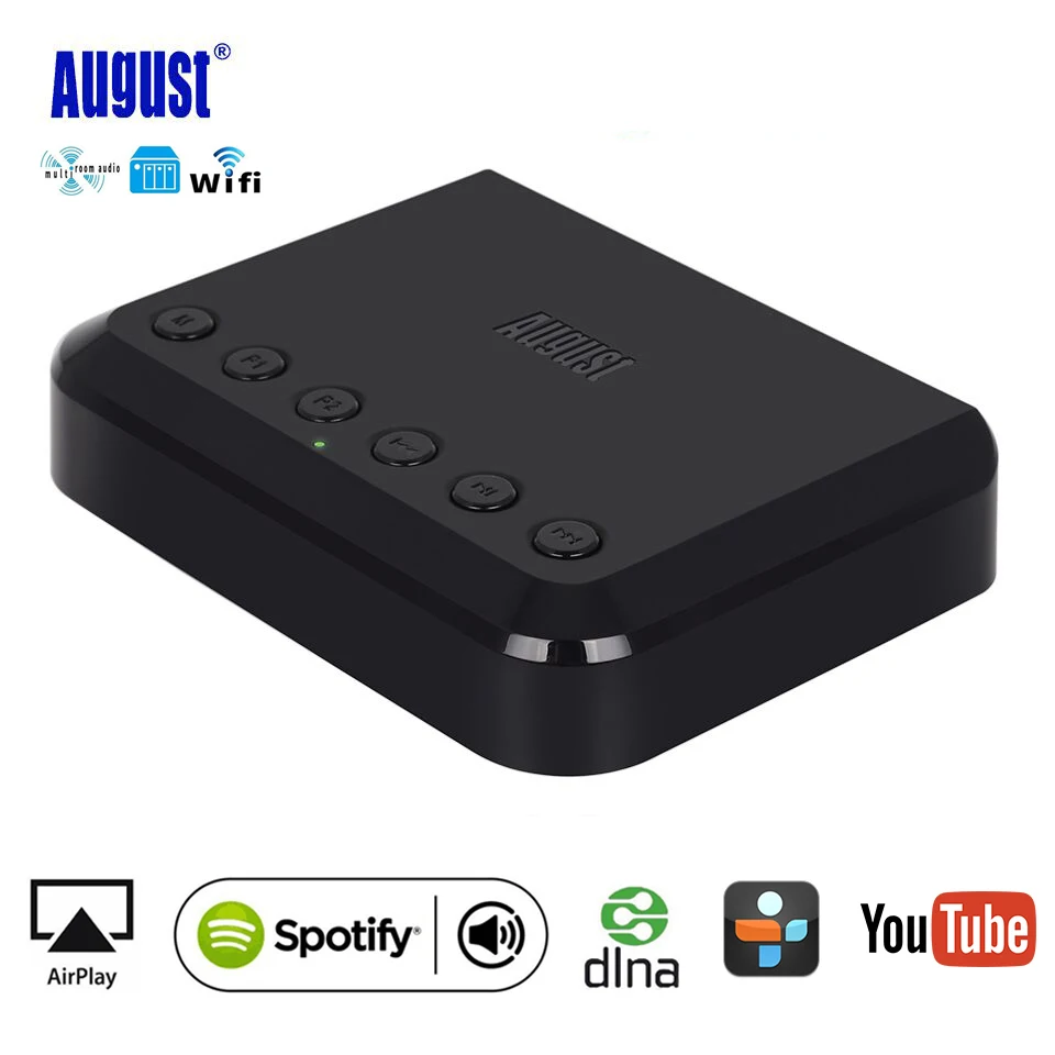 

August WR320B Wireless WIFI Audio Stream Adapter Multiroom Airplay Spotify DLNA Bluetooth Music Audio Receiver for Home Theater