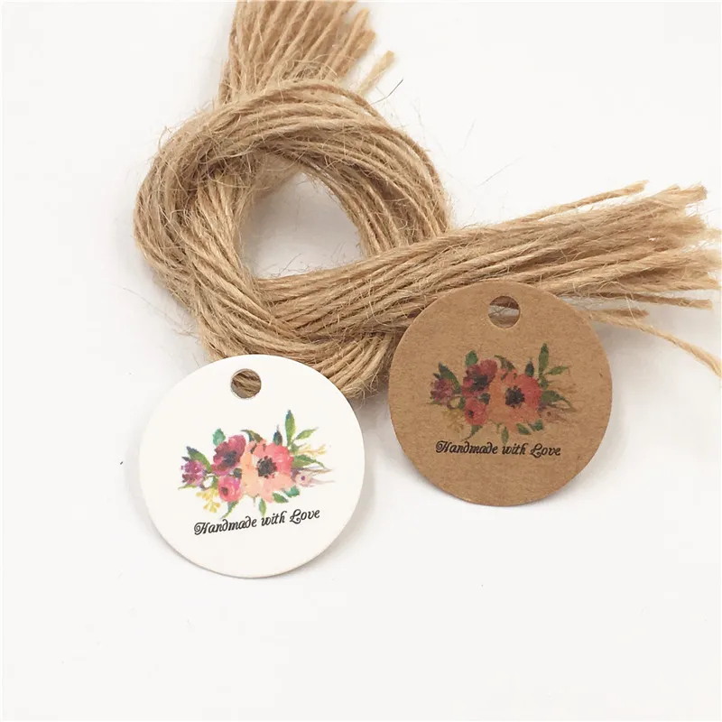 

The New 3cm 200Pcs/Lot Round Product With A Hole Pricing Hanging Tags Imprint Garland Heart Flower Love Paper Jewelry Gift Label
