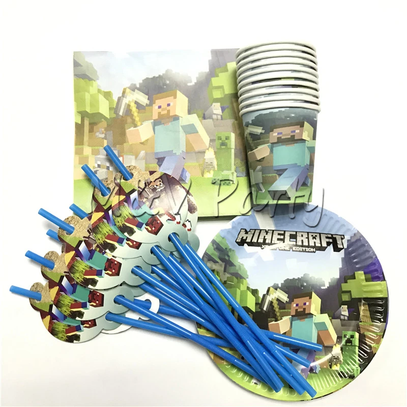 50 Pcs Lot Minecraft Theme Vaisselle Jetable Ensemble Assiette En Papier Tasse Anniversaire Bebe Douche Fete Vaisselle Fournitures Decorations Aliexpress