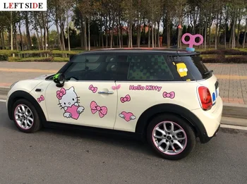

LEFT SIDE Car Stickers For Both Sides and Hood Cute Cat Pink Bow Letters Car-styling Vinyl Personality Body Waterproof Stickers
