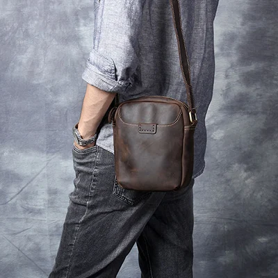 AETOO, Ретро стиль, Воловья кожа, на одно плечо, сумка через плечо, мужская кожаная повседневная простая модная сумка - Цвет: Deep Coffee