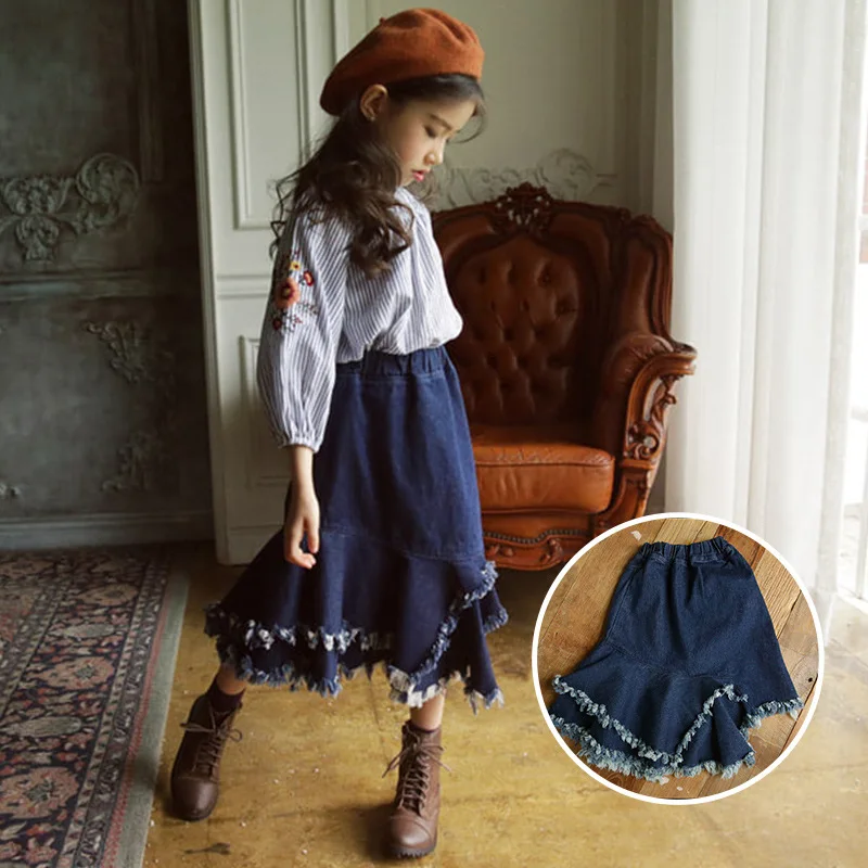 New 2018 Baby Spring Skirts Girls Jeans Skirts Children Irregular Skirts Child's Denim Clothes Toddler Denim Skirts,2591