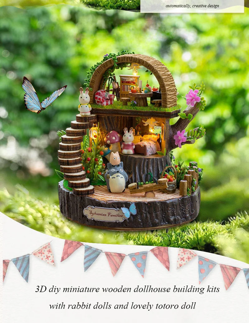 Кукольный дом мебель Diy Миниатюрный 3D Деревянный миниатюрный кукольный домик Модель Строительные наборы игрушки для подарков на день рождения фантазия лесная коробка