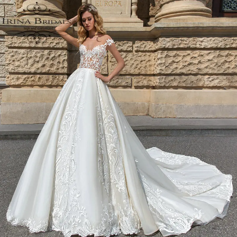 Свадебное платье с длинными рукавами и кружевной аппликацией Irina Bridals vestido de novia