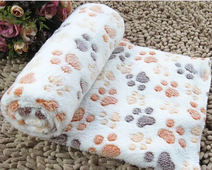Поставщик домашних питомцев коврик для кровати собаки милый цветочный теплый с принтом лапы кровать для щенка мягкий флис ZL77 - Цвет: beige